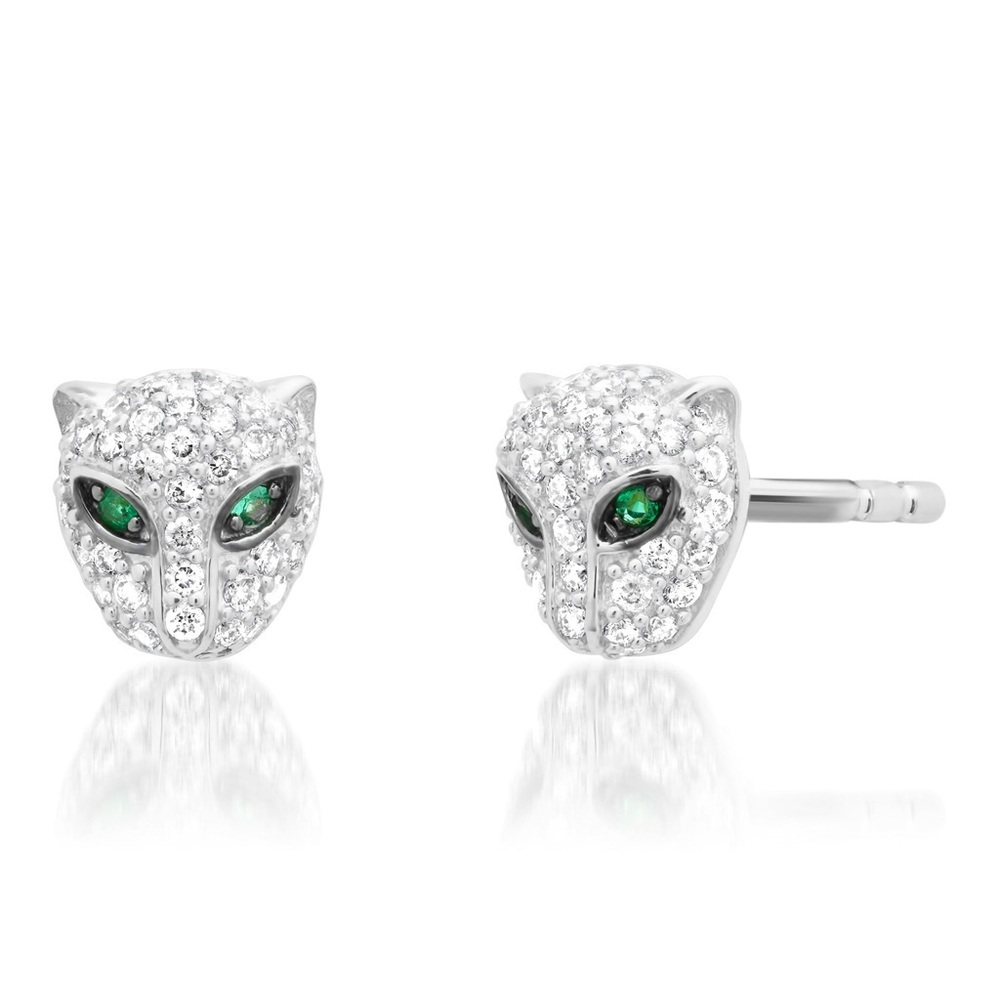 🐘🐘 14K White Gold Plated Emerald Diamond Stud Earrings